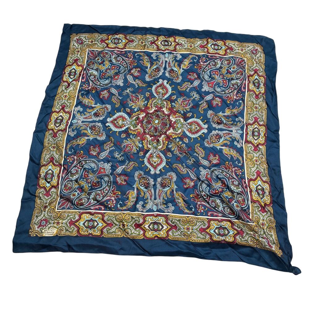 Liberty of London Vintage 100% Silk Scarf Teal Blue Paisley 23.25” Square